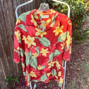 Caribbean print  pure silk tropical print shirt XL